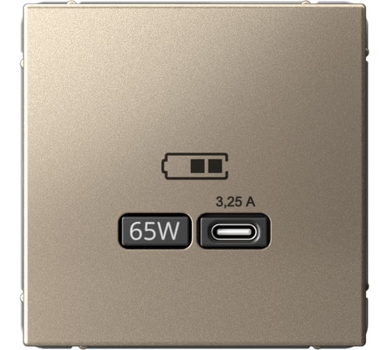 USB Розетка тип-С Systeme Electric ArtGallery Шампань 65Вт высокоскоростная зарядка QC, PD, механизм GAL000527 1