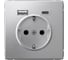Розетка 16А с 2 USB A+C Systeme Electric ArtGallery Алюминий, 5В/2,4А/3,0А, 2x5В/1,5А, механизм GAL000332 1