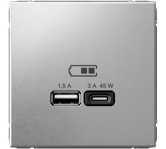 USB Розетка A + тип-C Systeme Electric ArtGallery Алюминий 45Вт высокоскоростная зарядка QC, PD, механизм GAL000329 1