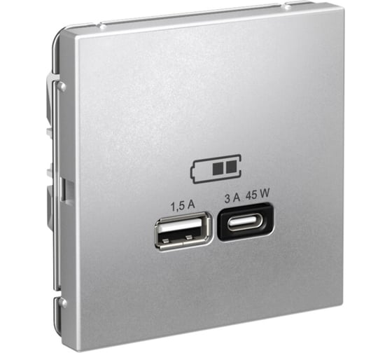 USB Розетка A + тип-C Systeme Electric ArtGallery Алюминий 45Вт высокоскоростная зарядка QC, PD, механизм GAL000329 1