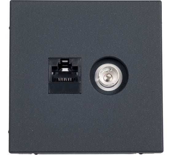 Розетка Systeme Electric ArtGallery Базальт двойная ТВ + компьютерная RJ45, кат. 5Е GAL001489