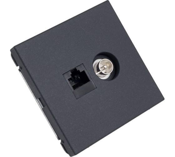 Розетка Systeme Electric ArtGallery Базальт двойная ТВ + компьютерная RJ45, кат. 5Е GAL001489