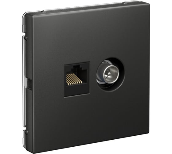 Розетка Systeme Electric ArtGallery Базальт двойная ТВ + компьютерная RJ45, кат. 5Е GAL001489