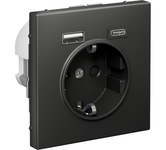 Розетка 16А с 2 USB A+C Systeme Electric ArtGallery Базальт 5В/2,4А/3,0А, 2x5В/1,5А, механизм GAL001432