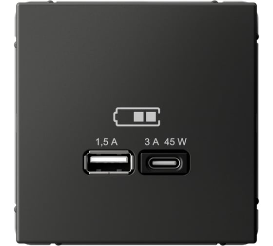 USB Розетка A + тип-C Systeme Electric ArtGallery Базальт 45Вт высокоскоростная зарядка QC, PD, механизм GAL001429 1