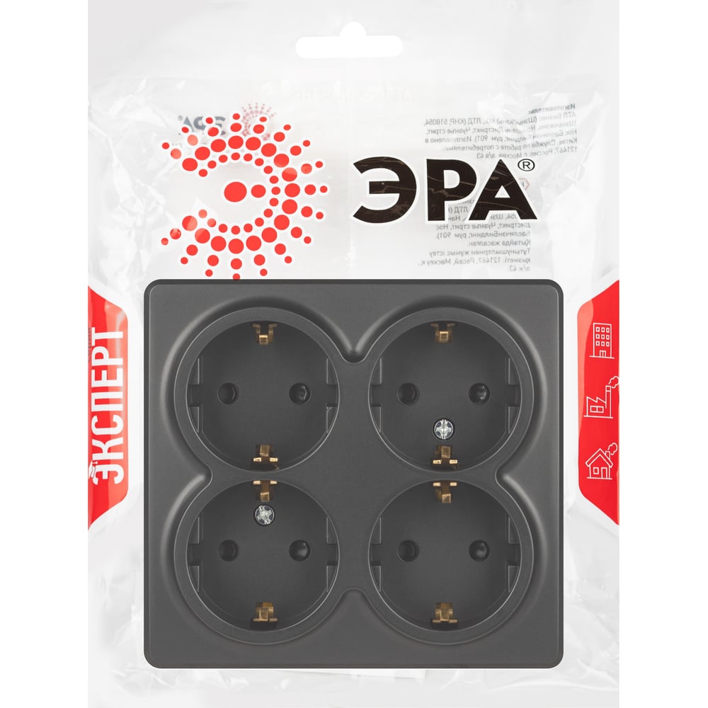 Розетка четырехместная ЭРА Эксперт 11221105 с заземлением 4x2PE Schuko ...
