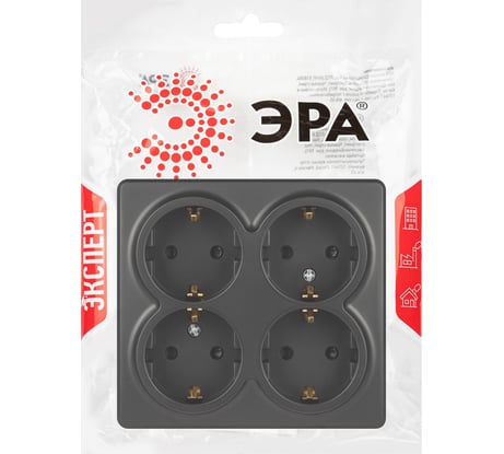 Розетка четырехместная ЭРА Эксперт 11221105 с заземлением 4x2PE Schuko со шторками, IP20, 16A250В, О Б0063004