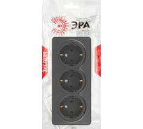 Розетка ЭРА Эксперт 11220805 тройная с заземлением 3x2PE Schuko, IP20, 16A250В, открытой установки, антрацит Б0063007
