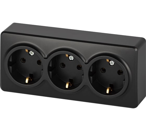 Розетка ЭРА Эксперт 11220805 тройная с заземлением 3x2PE Schuko, IP20, 16A250В, открытой установки, антрацит Б0063007