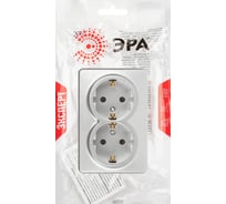 Розетка ЭРА Эксперт 11220503 двойная с заземлением 2x2PE Schuko IP20 16A250В открытой установки алюминий Б0063046