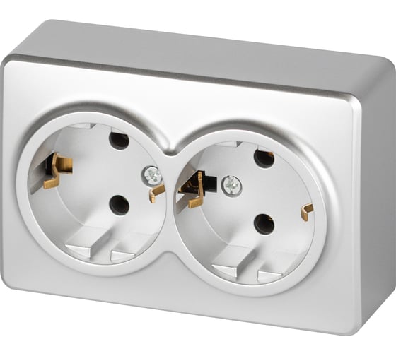 Розетка ЭРА Эксперт 11220503 двойная с заземлением 2x2PE Schuko IP20 16A250В открытой установки алюминий Б0063046