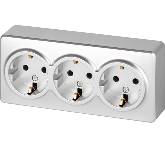 Розетка ЭРА Эксперт 11220803 тройная с заземлением 3x2PE Schuko IP20 16A250В открытой установки алюминий Б0063010