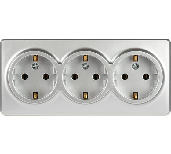 Розетка ЭРА Эксперт 11220803 тройная с заземлением 3x2PE Schuko IP20 16A250В открытой установки алюминий Б0063010