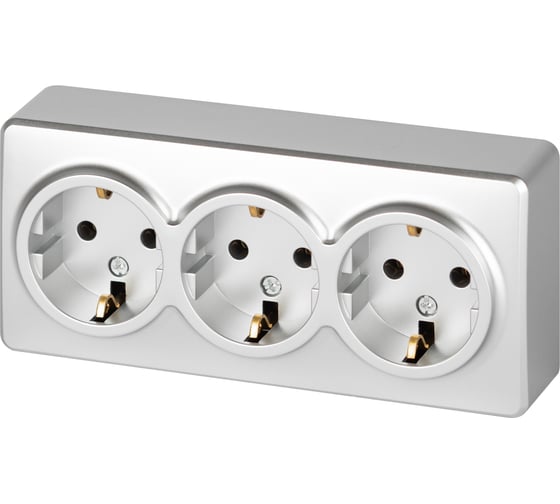 Розетка ЭРА Эксперт 11220803 тройная с заземлением 3x2PE Schuko IP20 16A250В открытой установки алюминий Б0063010