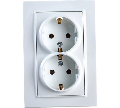 Розетка ECON двойная Камелия с заземлением, 16А, 250В белая K006