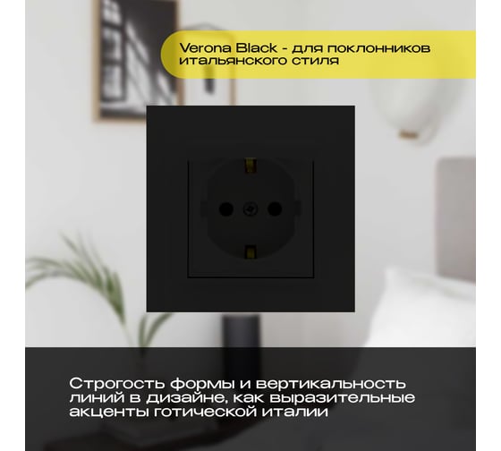Розетка Vesta Electric Verona Black одинарная с заземлением с крышкой FRZ00020204CMT