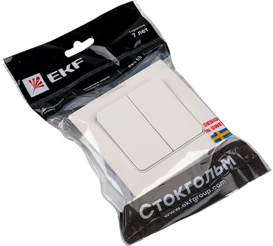 2-клавишный выключатель EKF PROxima Стокгольм, 10А, белый EXV10-023-10