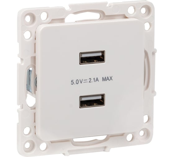 Механизм 2-местной USB розетки EKF PROxima Стокгольм, 2,1А, белый EYR16-028-10-2USB