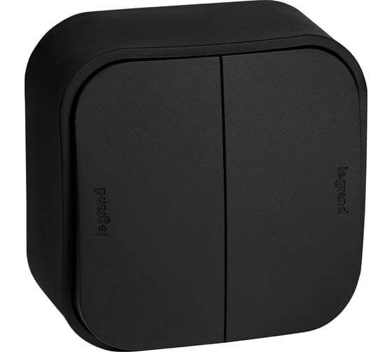 Выключатель двухклавишный Legrand Quteo IP20 10А 250В винтовые зажимы накладной монтаж - черный матовый 782474