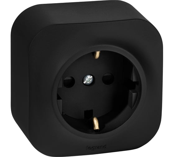 Розетка Legrand с заземлением Quteo со шторками IP20 16А 250В винтовые зажимы накладной монтаж - черный матовый 782476