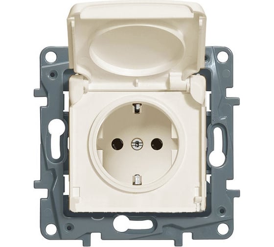 Розетка Legrand с заземлением IP44 Legrand Etika со шторками с защитной крышкой 16А 250В безвинтовые зажимы слоновая кость 672332