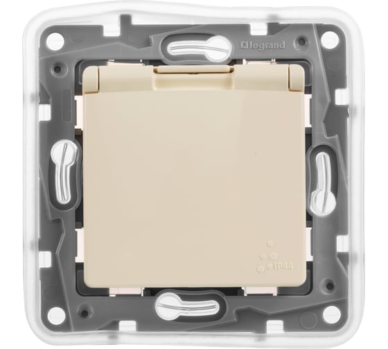 Розетка Legrand с заземлением IP44 Legrand Etika со шторками с защитной крышкой 16А 250В безвинтовые зажимы слоновая кость 672332