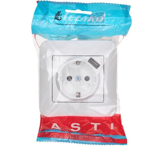 Розетка Lezard ASTI с заземлением + USB разъём белая 7081-0202-181