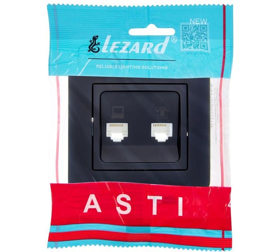 Розетка компьютер+телефон Lezard ASTI чёрный бархат 7081-4242-143