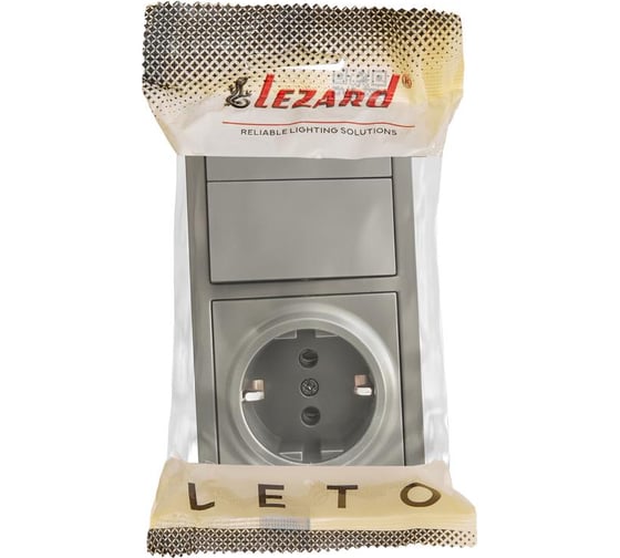 Выключатель двойной и розетка Lezard LETO с заземлением, платина горизонталь 752-3500-170BKP