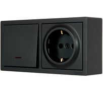 Выключатель с подсветкой и розетка Lezard LETO с заземлением, черный бархат горизонталь 752-4200-170BIP