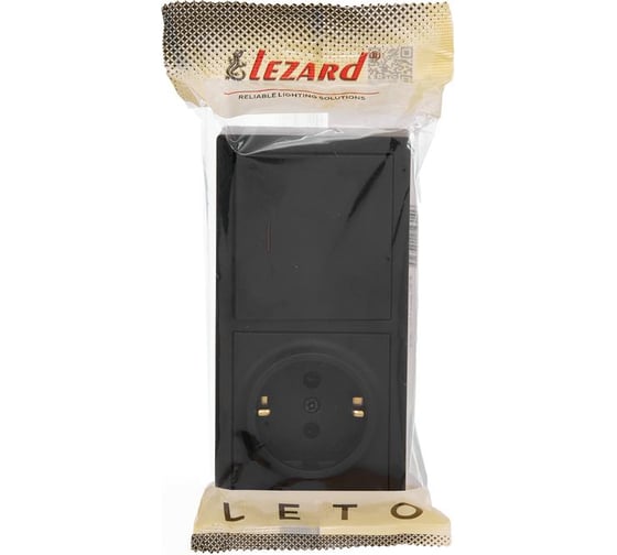 Выключатель с подсветкой и розетка Lezard LETO с заземлением, черный бархат горизонталь 752-4200-170BIP