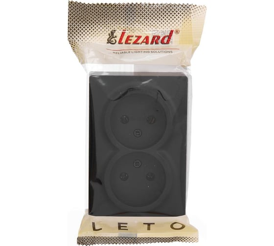 Розетка двойная Lezard LETO без заземления, закрытый корпус ПБТ, чёрный бархат 752-4200-128B