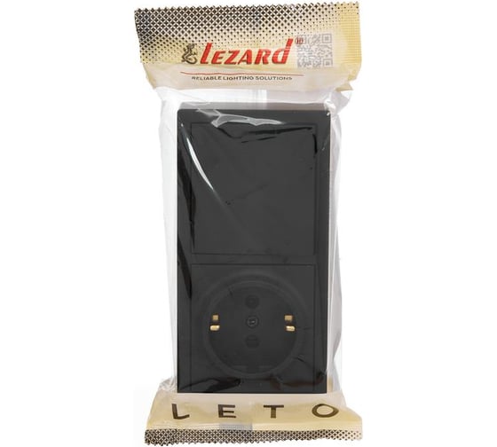 Выключатель и розетка Lezard LETO с заземлением, черный бархат, горизонтальный 752-4200-170BAP