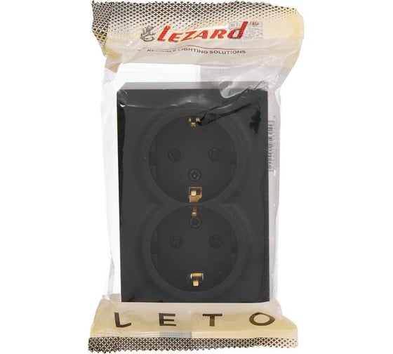 Розетка двойная Lezard LETO с заземлением, закрытый корпус ПБТ, чёрный бархат 752-4200-127B