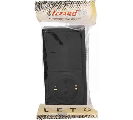 Выключатель проходной и розетка Lezard LETO с заземлением, черный бархат горизонталь 752-4200-170BVP