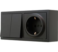 Выключатель двойной и розетка Lezard LETO с заземлением, черный бархат горизонталь 752-4200-170BKP