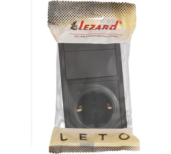 Выключатель двойной и розетка Lezard LETO с заземлением, черный бархат горизонталь 752-4200-170BKP