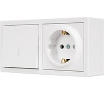 Выключатель проходной и розетка Lezard LETO с заземлением, белый горизонталь 752-0200-170BVP