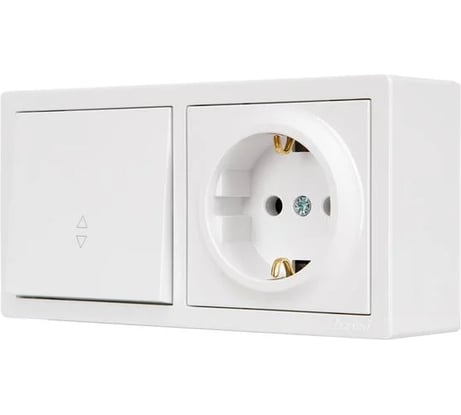 Выключатель проходной и розетка Lezard LETO с заземлением, белый горизонталь 752-0200-170BVP