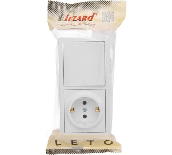 Выключатель и розетка Lezard LETO с заземлением, белый, горизонтальный 752-0200-170BAP