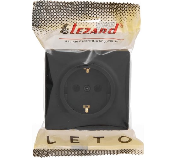 Розетка Lezard LETO с заземлением, ПБТ, чёрный бархат 752-4200-122B