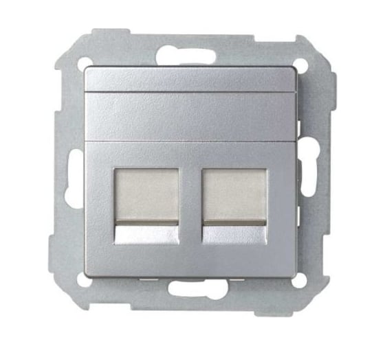 Адаптер Simon со шторками на 2 коннектора UTP RJ45, FTP RJ45, RJ12, AMP, S82, S82N алюминий 82006-33 1
