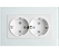 Электрическая 2-местная розетка STEKKER с заземлением, серия Катрин, со стеклянной рамкой, GLS16-7014-01, белый 39169
