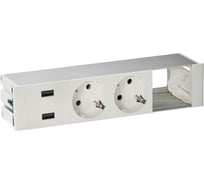 Врезной розеточный блок с крышкой Simon, ввод щетка, 2x2PE, 2xUSB устройства,1 модуль, алюминий, S400 44422000-133