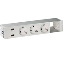 Врезной розеточный блок с крышкой Simon, ввод щетка, 3x2PE, 2xUSB устройства, 1 модуль белый, S400 44523000-130