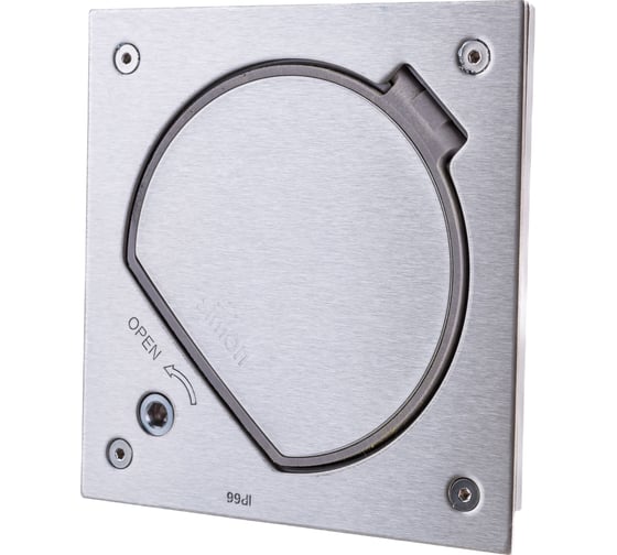 Влагостойкая основа с розеткой Simon, IP66 2PE Schuko К45 RJ45 5e UTP с замком, сталь KSE15USEC-23-72
