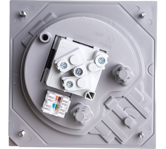 Влагостойкая основа с розеткой Simon, IP66 2PE Schuko К45 RJ45 5e UTP с замком, сталь KSE15USEC-23-72
