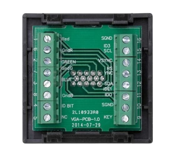 Плата с разъёмом VGA Simon, D-sub, 15 pin, К45, винтовой зажим, мама, графит K100B-14