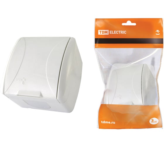 Розетка TDM ELECTRIC 2П+3 открытой установки IP54 16А с крышкой белая "Селигер" SQ1818-0013 1
