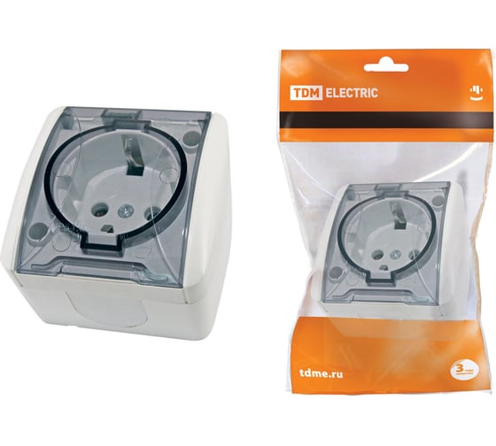 Розетка TDM ELECTRIC 2П+3 открытой установки IP54 16А с прозрачной крышкой белая "Селигер" SQ1818-0007